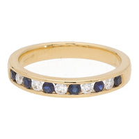 Sapphire and Diamond 18ct Yellow Gold Channel Set Half Eternity Ring