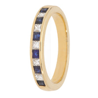 Sapphire and Diamond 18ct Yellow Gold Princess Channel Set Half Eternity Ring