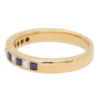 Sapphire and Diamond 18ct Yellow Gold Princess Channel Set Half Eternity Ring - Michael Jones Jeweller