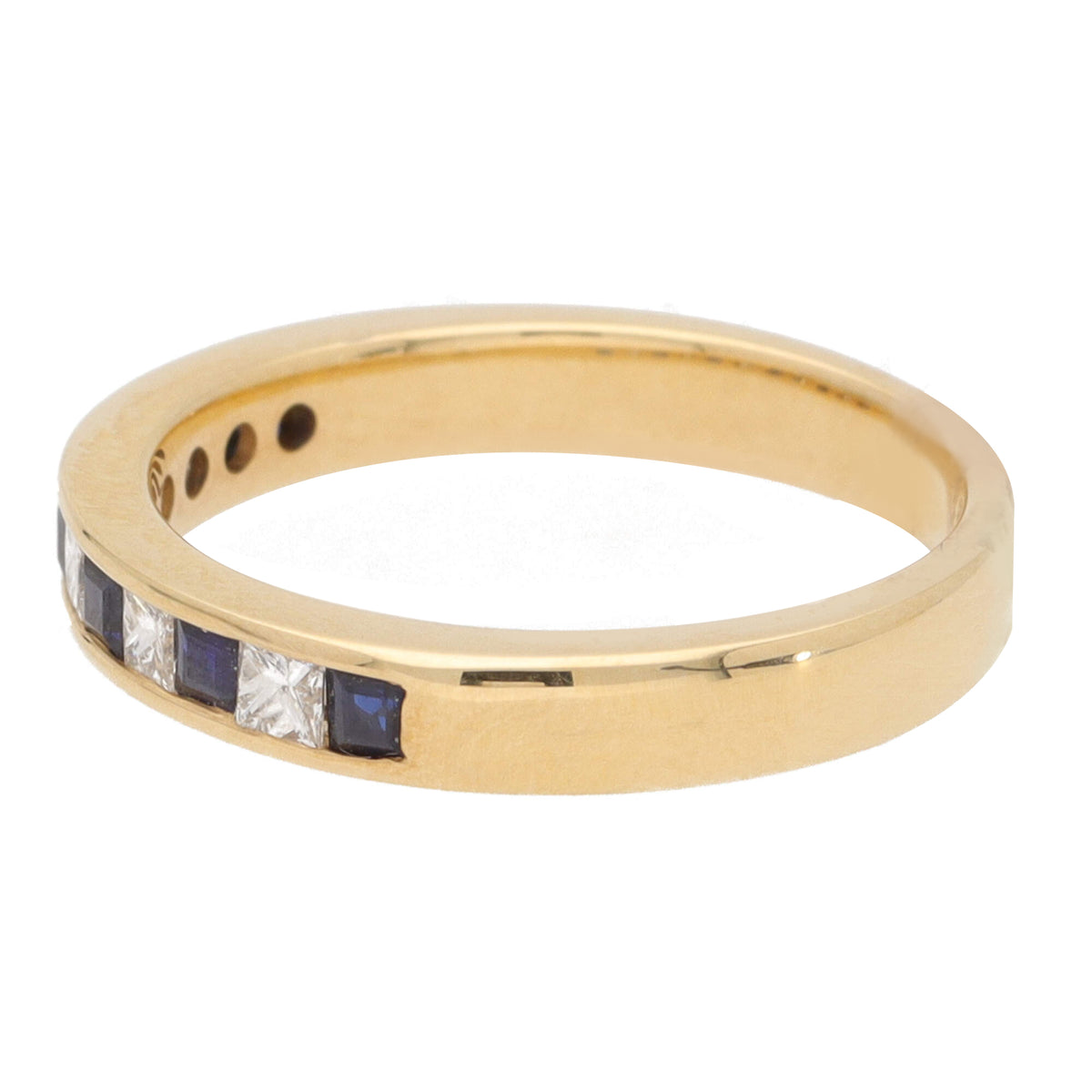 Sapphire and Diamond 18ct Yellow Gold Princess Channel Set Half Eternity Ring - Michael Jones Jeweller