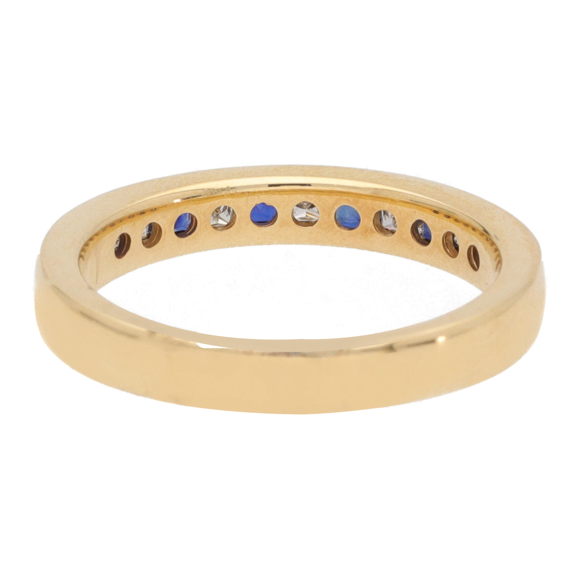 Sapphire and Diamond 18ct Yellow Gold Princess Channel Set Half Eternity Ring - Michael Jones Jeweller