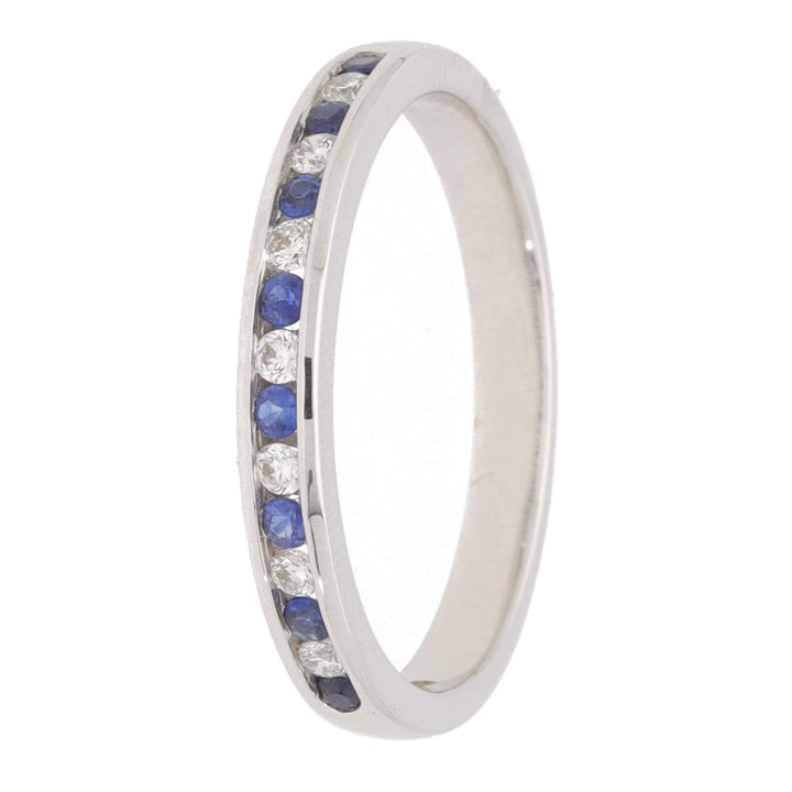 Sapphire and Diamond 18ct White Gold Channel Set Half Eternity Ring