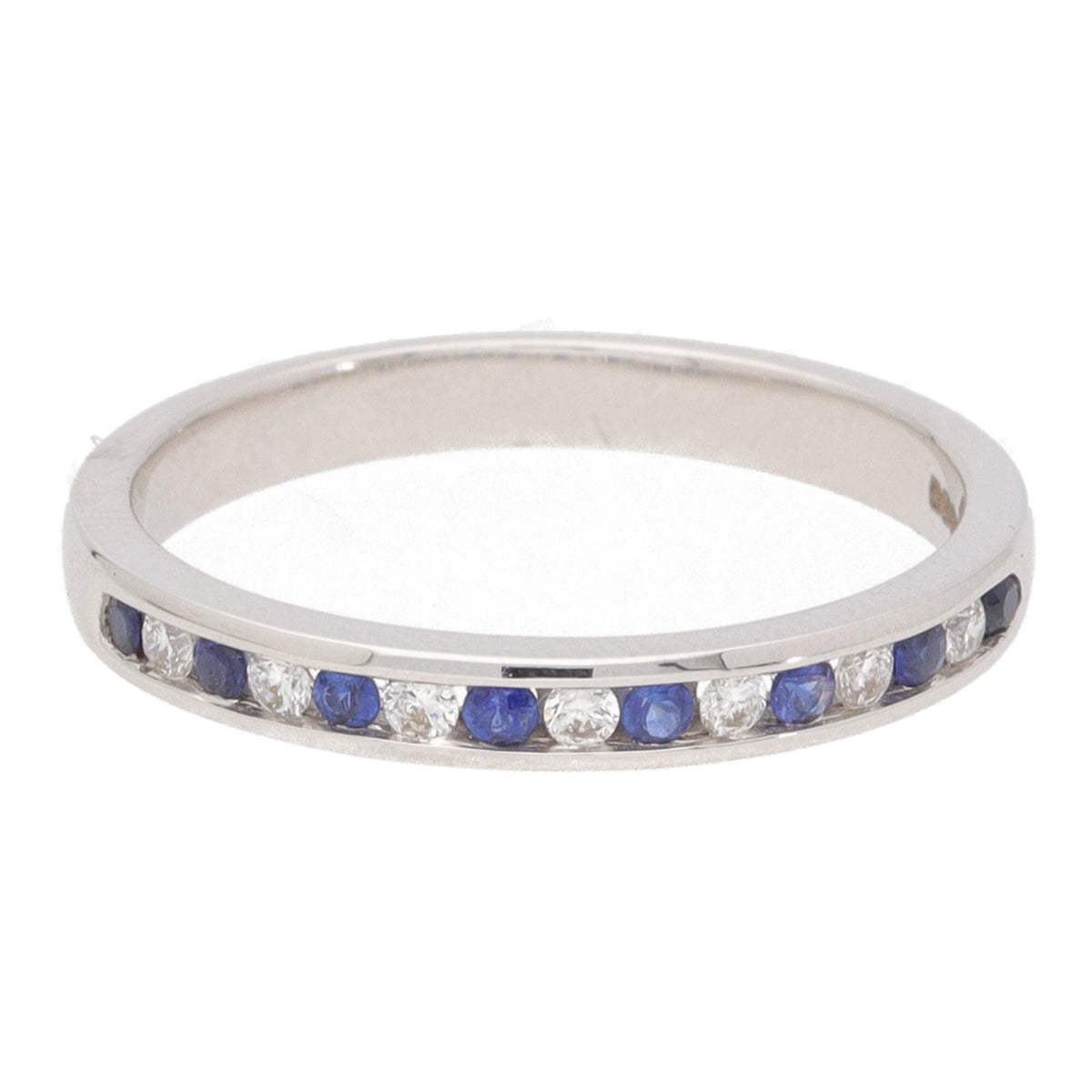 Sapphire and Diamond 18ct White Gold Channel Set Half Eternity Ring - Michael Jones Jeweller