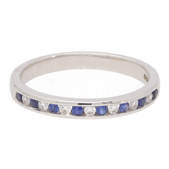 Sapphire and Diamond 18ct White Gold Channel Set Half Eternity Ring