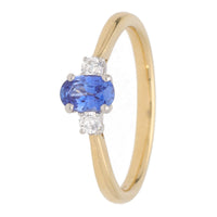 Sapphire and Diamond 18ct Yellow Gold Three Stone Ring (O)