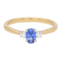 Sapphire and Diamond 18ct Yellow Gold Three Stone Ring (O)