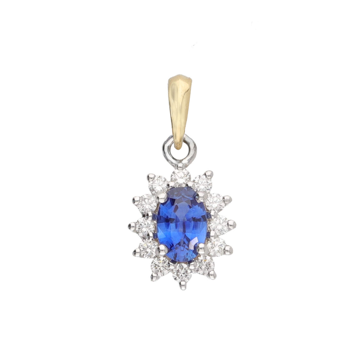 Sapphire and Diamond 18ct Yellow Gold Cluster Pendant - Michael Jones Jeweller