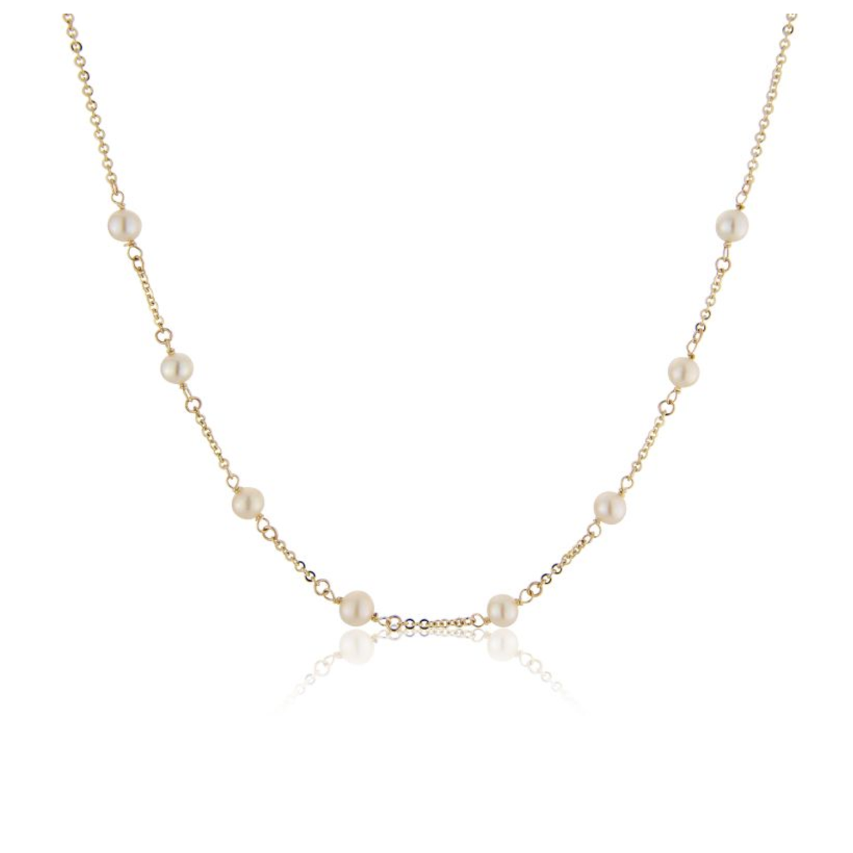 Cultured Pearl Station Link 9ct Yellow Gold Necklace - Michael Jones Jeweller