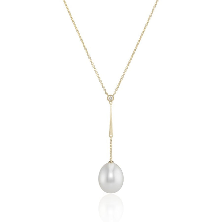 Chain Drop Pearl and Diamond 9ct Yellow Gold Pendant