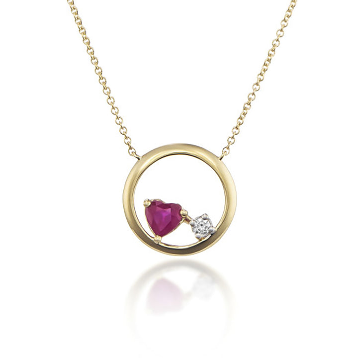 Ruby and Diamond 9ct Yellow Gold Circle Necklace - Michael Jones Jeweller