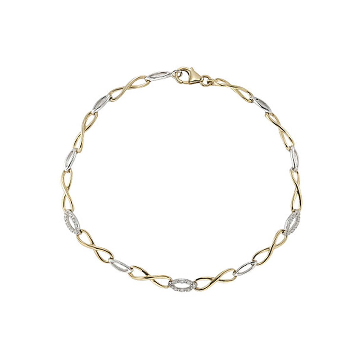 Diamond 9ct Yellow and White Gold Infinity Link Bracelet - Michael Jones Jeweller