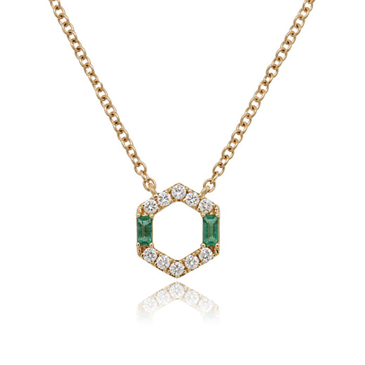 Emerald and Diamond 18ct Yellow Gold Hexagon Necklace - Michael Jones Jeweller