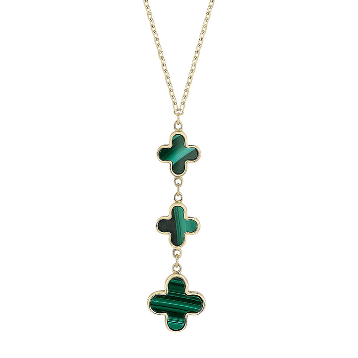 Malachite 9ct Yellow Gold Clover Drop Necklace - Michael Jones Jeweller