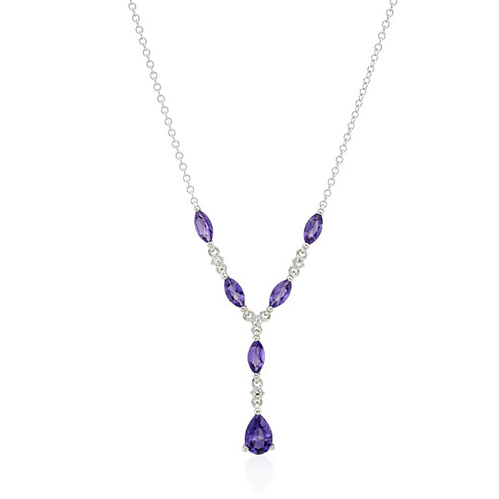 Amethyst and Diamond 9ct White Gold Y-Shape Necklace - Michael Jones Jeweller