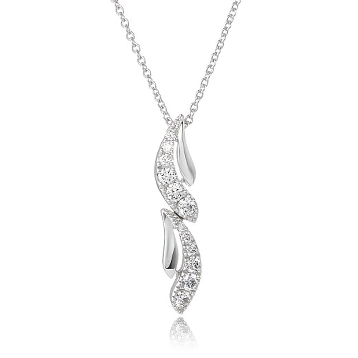 Diamond 18ct White Gold Leaf Drop Pendant
