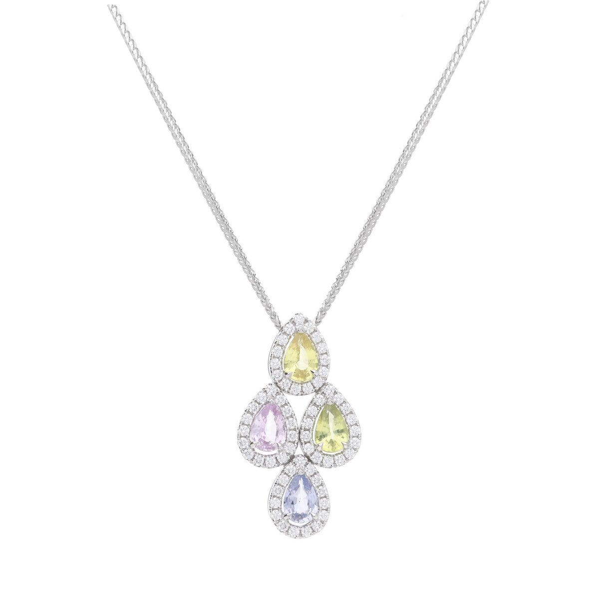 Multi Sapphire and Diamond 18ct White Gold Necklace - Michael Jones Jeweller