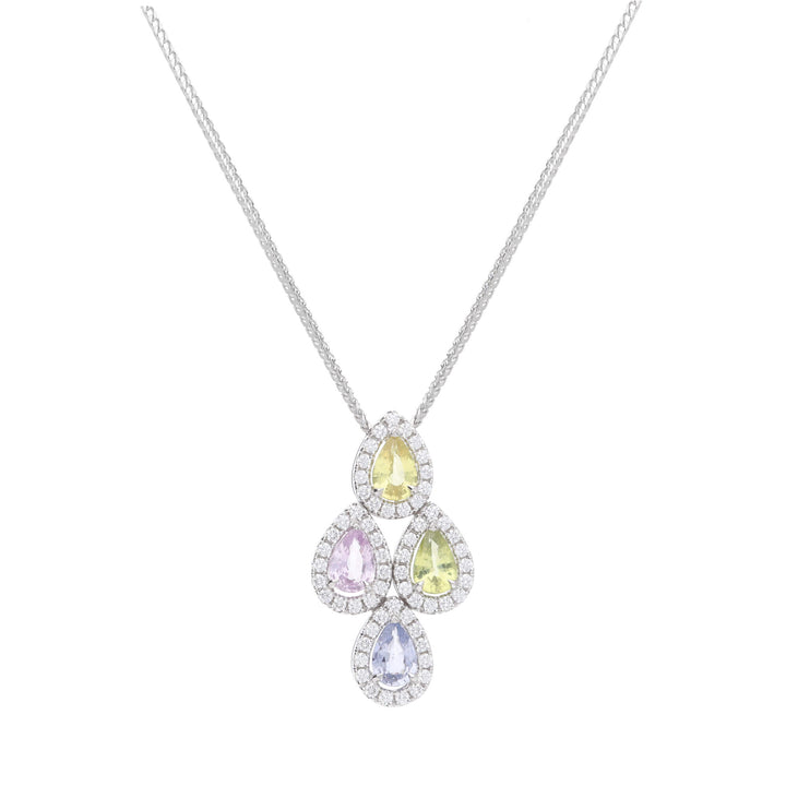 Multi Sapphire and Diamond 18ct White Gold Necklace