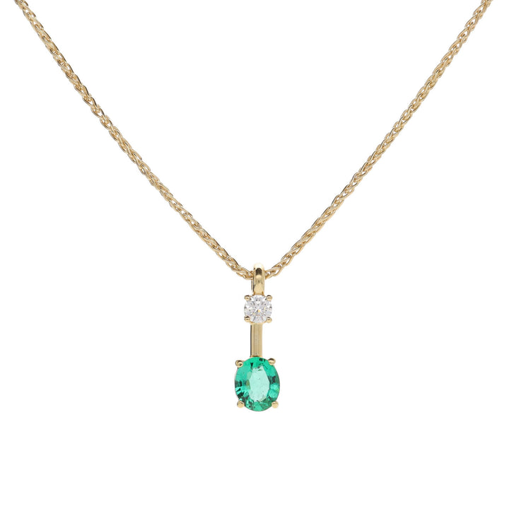 Emerald and Diamond 18ct Yellow Gold Oval Drop Necklace