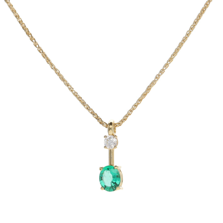 Emerald and Diamond 18ct Yellow Gold Oval Drop Necklace