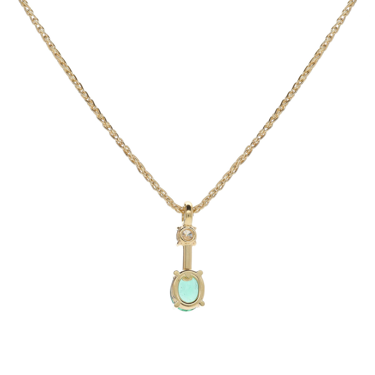 Emerald and Diamond 18ct Yellow Gold Oval Drop Necklace - Michael Jones Jeweller