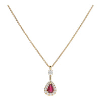 Ruby and Diamond 18ct Yellow Gold Pear Drop Cluster Necklace - Michael Jones Jeweller