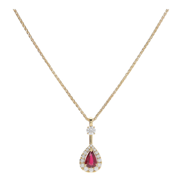 Ruby and Diamond 18ct Yellow Gold Pear Drop Cluster Necklace