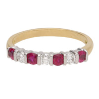 Ruby and Diamond Bar Set 18ct Yellow Gold Half Eternity Ring - Michael Jones Jeweller