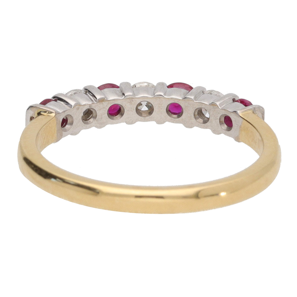Ruby and Diamond Bar Set 18ct Yellow Gold Half Eternity Ring - Michael Jones Jeweller