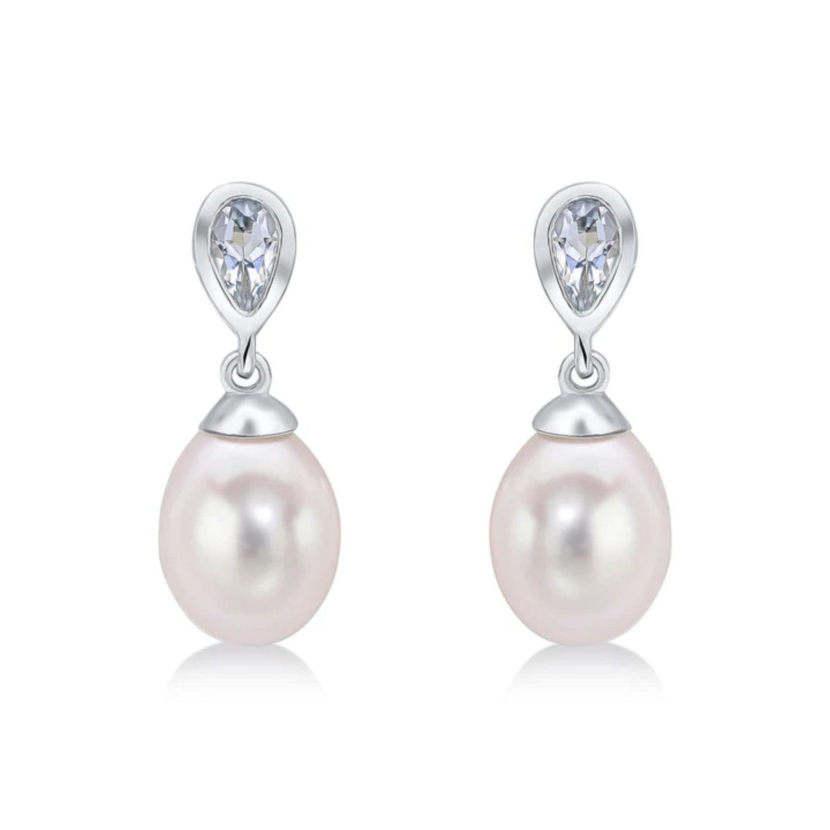Aquamarine and Pearl 9ct White Gold Drop Earrings - Michael Jones Jeweller