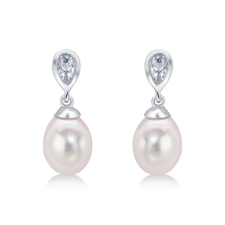 Aquamarine and Pearl 9ct White Gold Drop Earrings