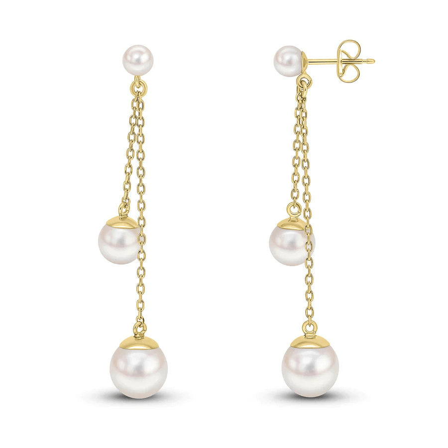 Freshwater Pearl 9ct Yellow Gold Double Drop Earrings - Michael Jones Jeweller