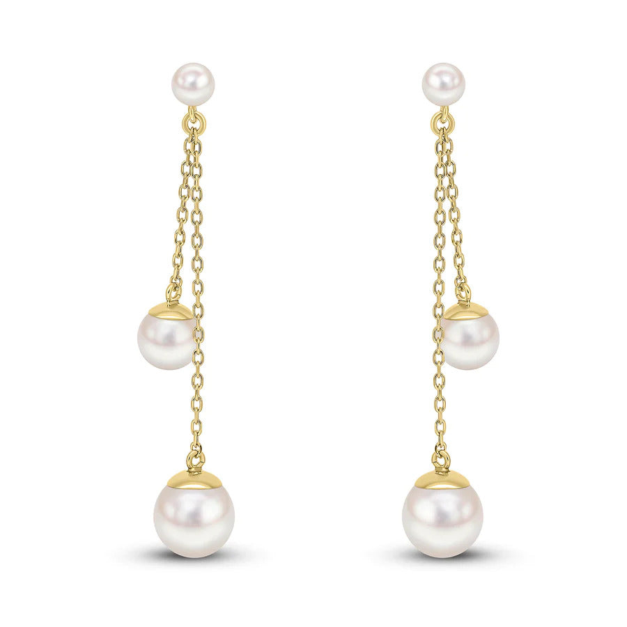 Freshwater Pearl 9ct Yellow Gold Double Drop Earrings - Michael Jones Jeweller