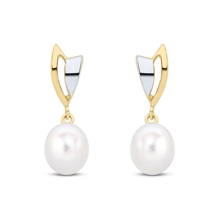 Pearl Shield 9ct Yellow Gold Drop Earrings