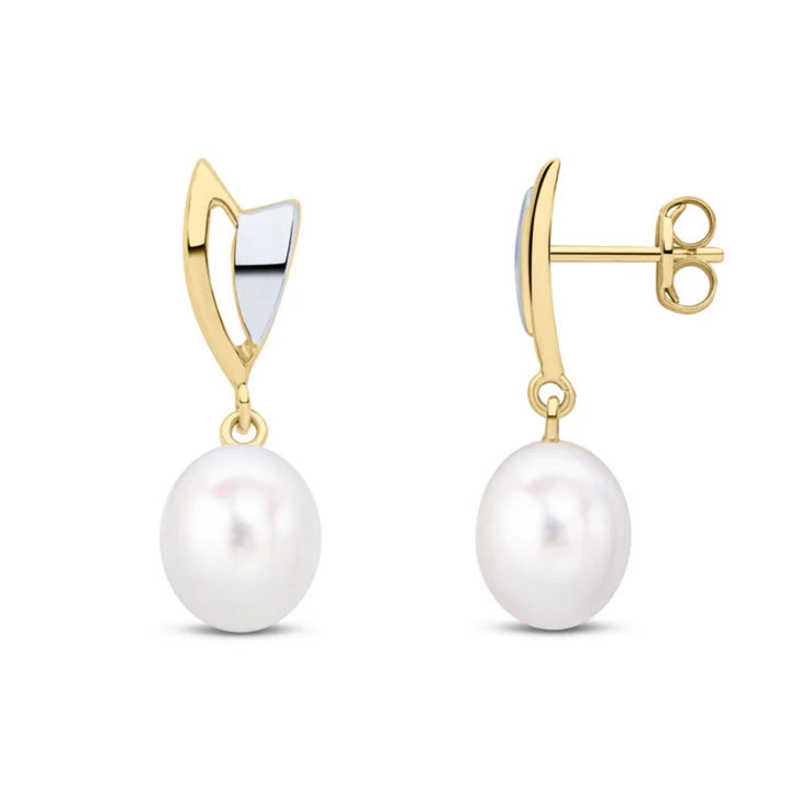 Pearl Shield 9ct Yellow Gold Drop Earrings