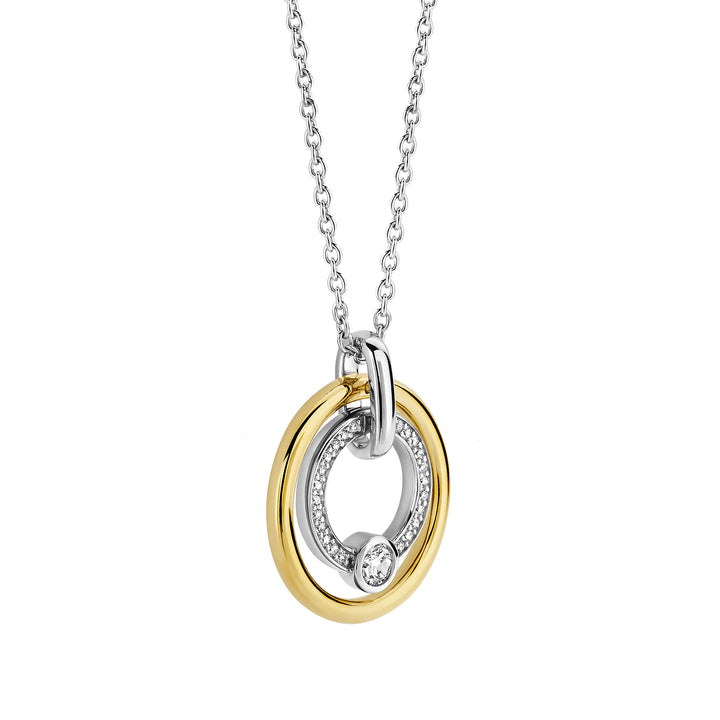 Ti Sento Yellow Gold Plated Cubic Zirconia Double Circle Necklace - Michael Jones Jeweller