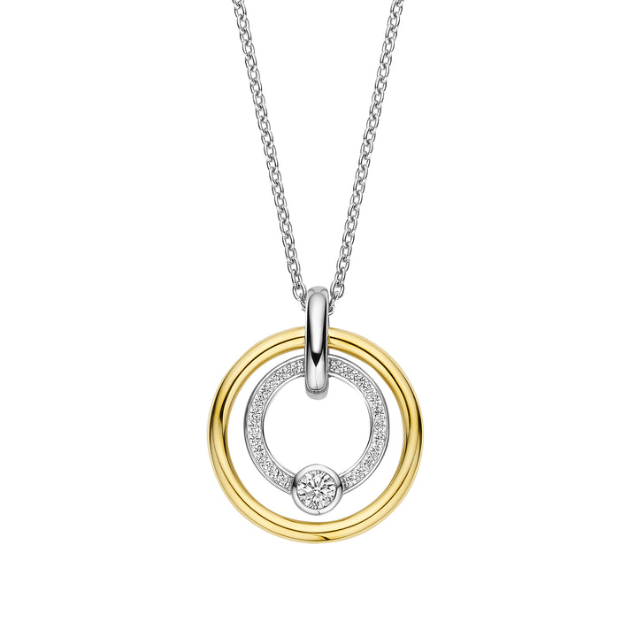 Ti Sento Yellow Gold Plated Cubic Zirconia Double Circle Necklace - Michael Jones Jeweller