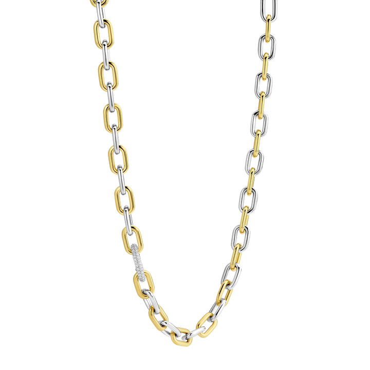 Ti Sento Yellow Gold Plated Cubic Zirconia Oval Link Necklace - Michael Jones Jeweller