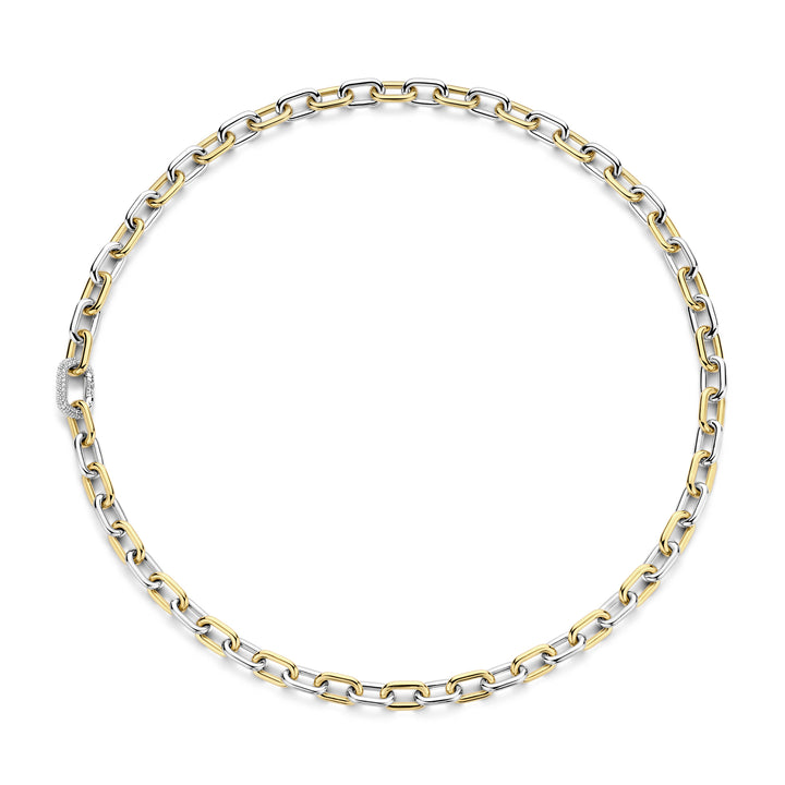 Ti Sento Yellow Gold Plated Cubic Zirconia Oval Link Necklace - Michael Jones Jeweller
