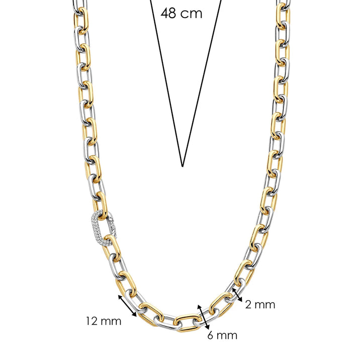 Ti Sento Yellow Gold Plated Cubic Zirconia Oval Link Necklace - Michael Jones Jeweller