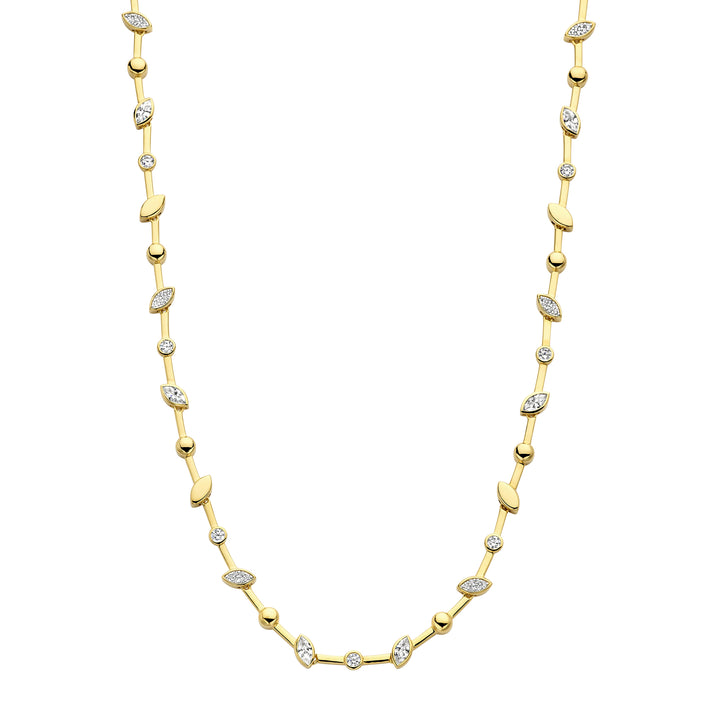 Ti Sento Yellow Gold Plated Cubic Zirconia Leaf Necklace - Michael Jones Jeweller