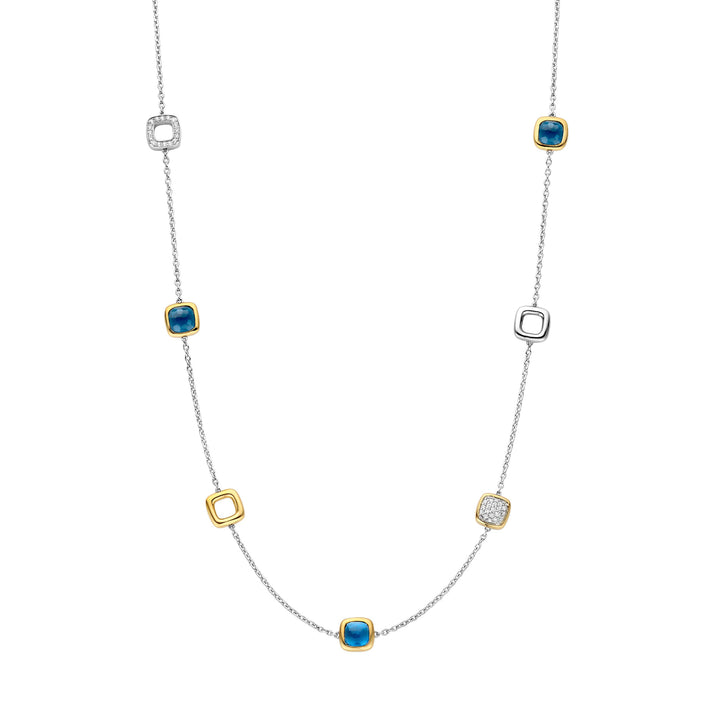 Ti Sento Yellow Gold Plated Dark Blue Crystal and Cubic Zirconia Square Necklace 34079DB