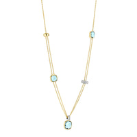 Ti Sento Yellow Gold Plated Blue Zirconia Layered Cushion Necklace 34122TY