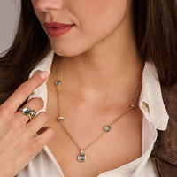 Ti Sento Yellow Gold Plated Blue Zirconia Layered Cushion Necklace 34122TY
