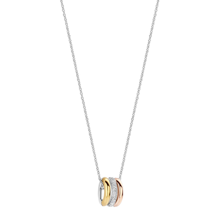 Ti Sento Cubic Zirconia Yellow and Rose Gold Plated Triple Circle Necklace 34128TZ