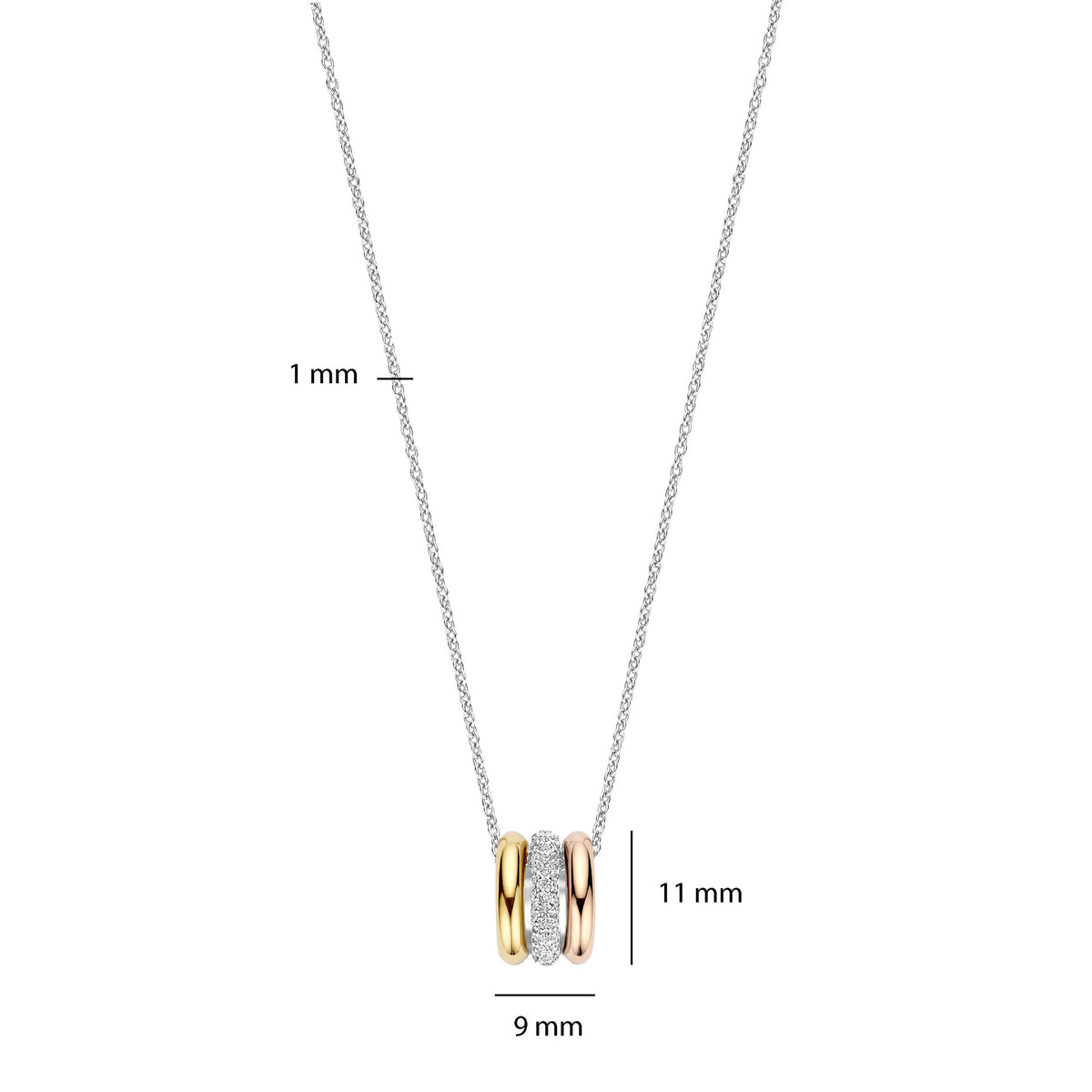 Ti Sento Cubic Zirconia Yellow and Rose Gold Plated Triple Circle Necklace 34128TZ