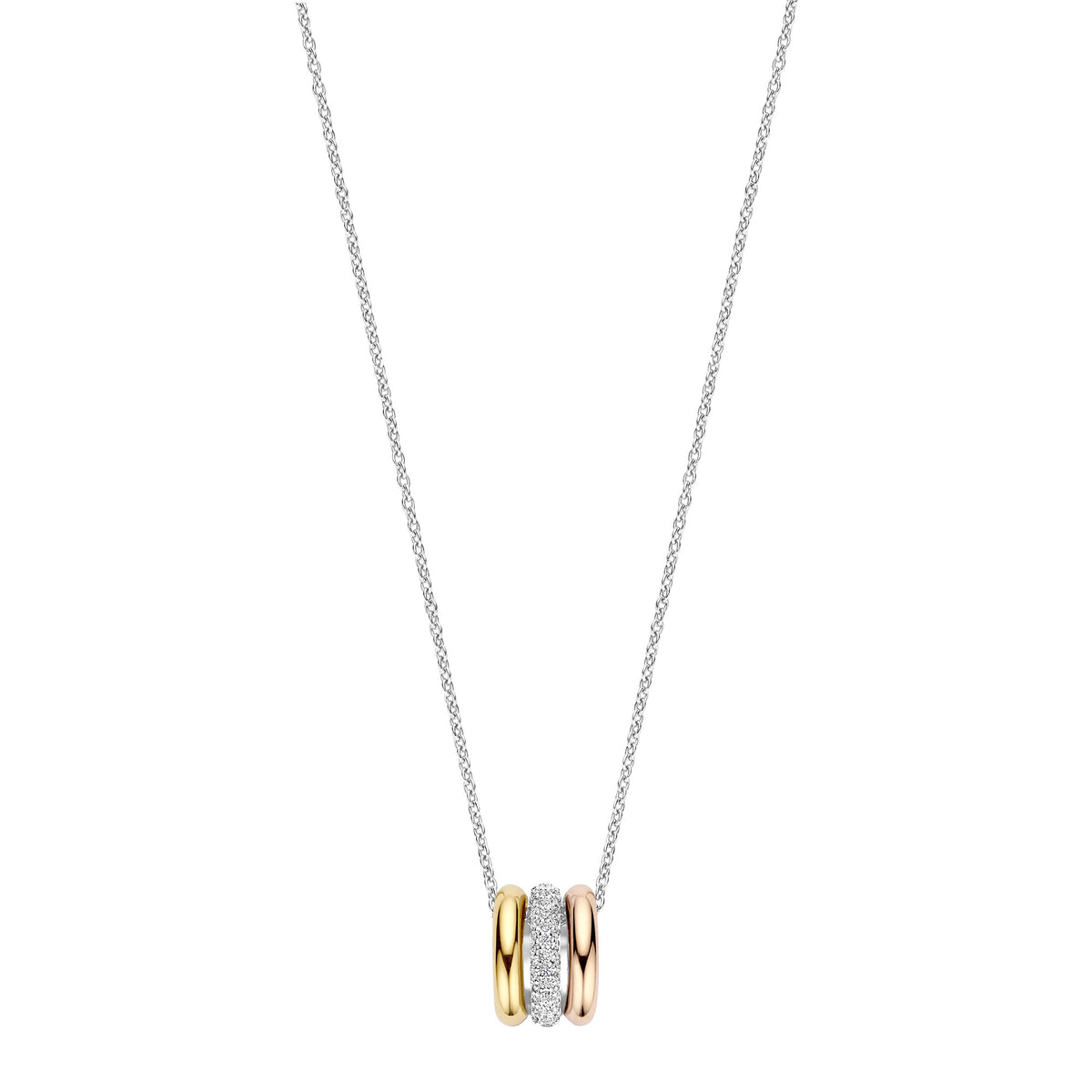 Ti Sento Cubic Zirconia Yellow and Rose Gold Plated Triple Circle Necklace 34128TZ