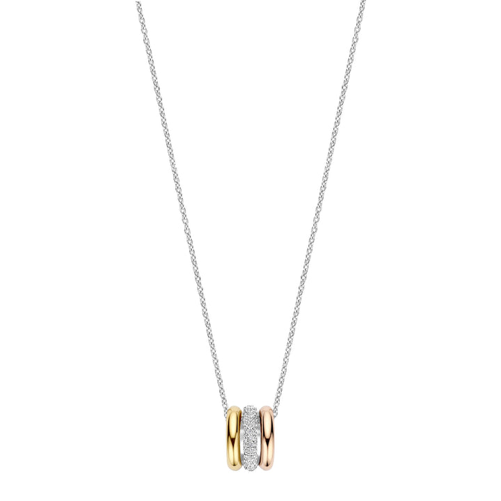 Ti Sento Cubic Zirconia Yellow and Rose Gold Plated Triple Circle Necklace 34128TZ