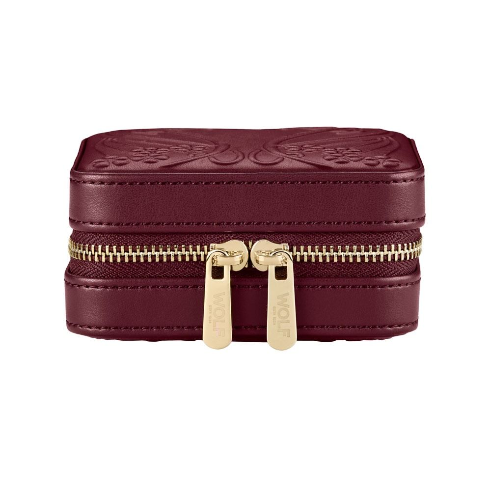 WOLF X LIBERTY Ianthe Small Travel Jewellery Zip Case - Burgundy - ONLINE EXCLUSIVE - Michael Jones Jeweller