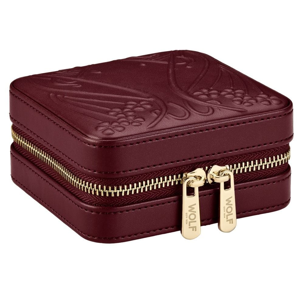 WOLF X LIBERTY Ianthe Small Travel Jewellery Zip Case - Burgundy - ONLINE EXCLUSIVE - Michael Jones Jeweller