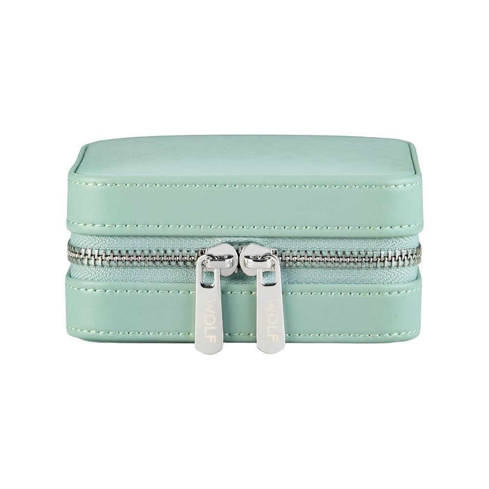 WOLF X LIBERTY Julia Interior Print Small Travel Jewellery Zip Case - Sage Green- ONLINE EXCLUSIVE - Michael Jones Jeweller